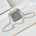 CHANEL 25S MINI VANITY BAG 11 CM IN GREY LAMBSKIN WITH CRYSTAL-EMBELLISHED  LOGO
