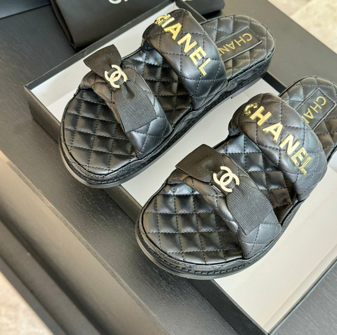 CHANEL Mule Sandals Lambskin Black