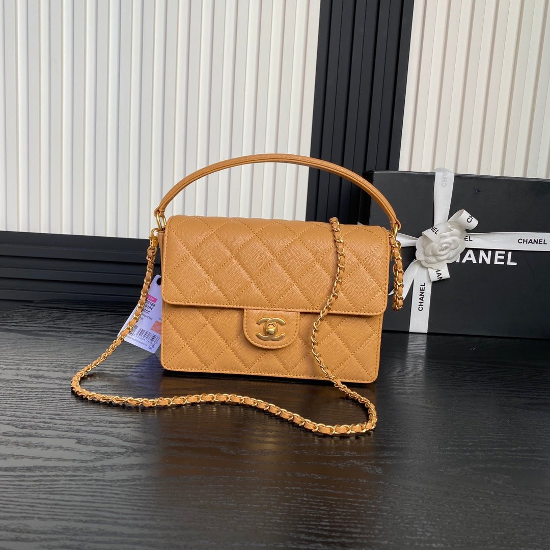 CHANEL RETRO STYLE FLAP BAG 22 IN RAW SIENNA GRAINED CALFSKIN GOLD HARDWARE