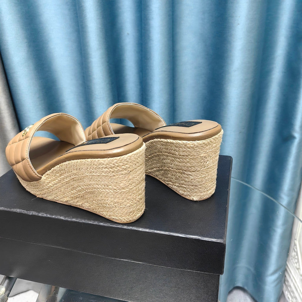 CHANEL WEDGE CAMEL BEIGE SHEEPSKIN
